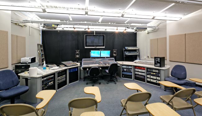 Audio production degree classrooms are equipped with modern recording technology